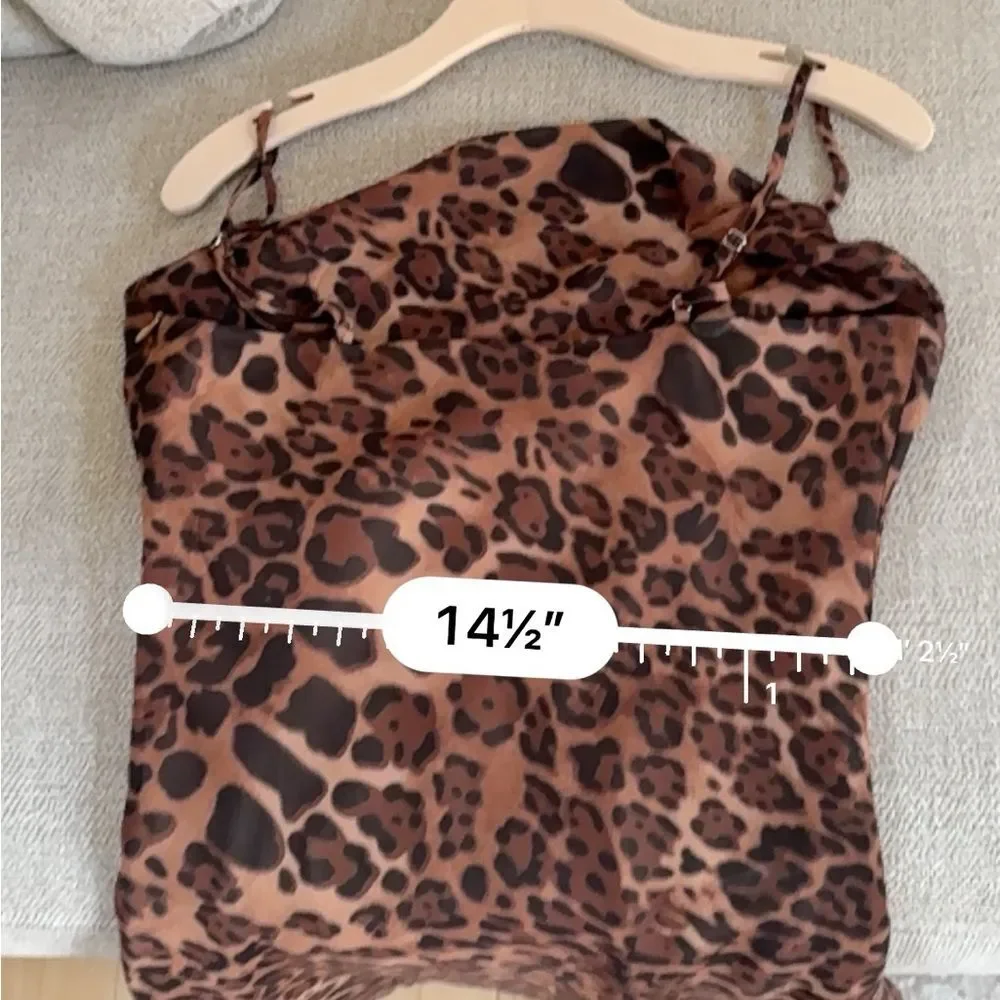SNDYS Skin Leopard Animal Print Cowl Draped Neck Mini Slip Dress 8 NWT
